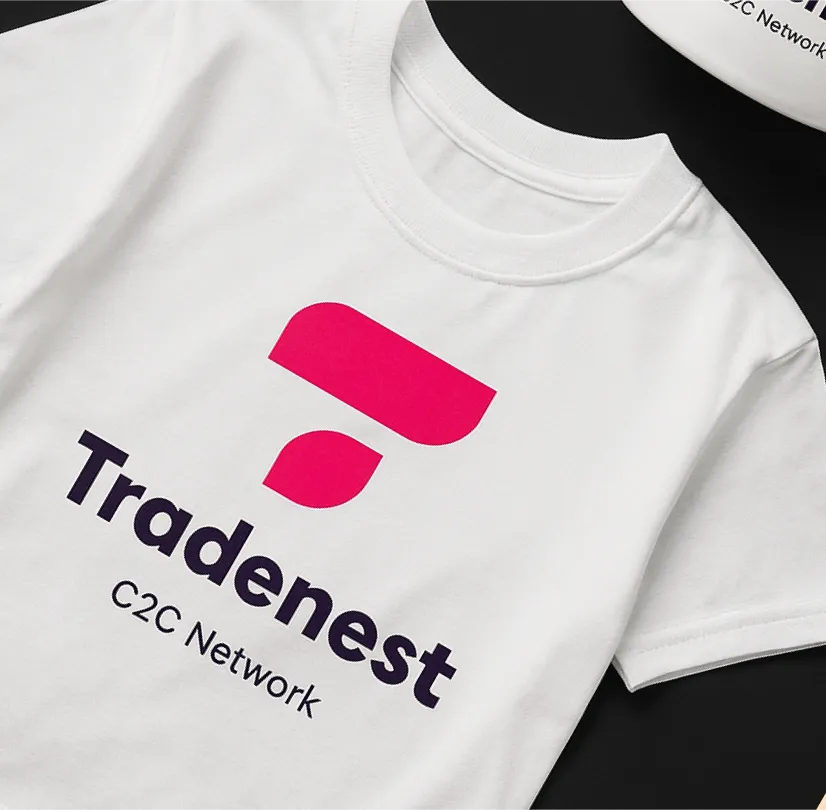 TradeNest logo on formal shirt mockup illustrating corporate apparel branding